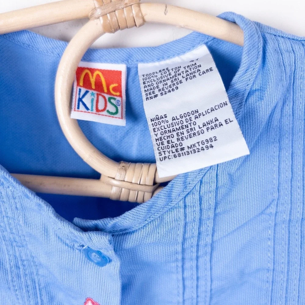 Vintage Y2K McKids Blouse Toddler 4T‎ Blue Floral Embroidered Puff Sleeve Top